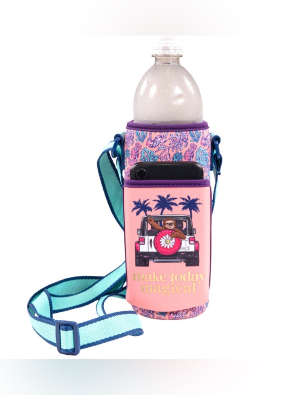 Simply Southern Pink Tropical Water Bottle & Phone Holder Crossbody with Strap